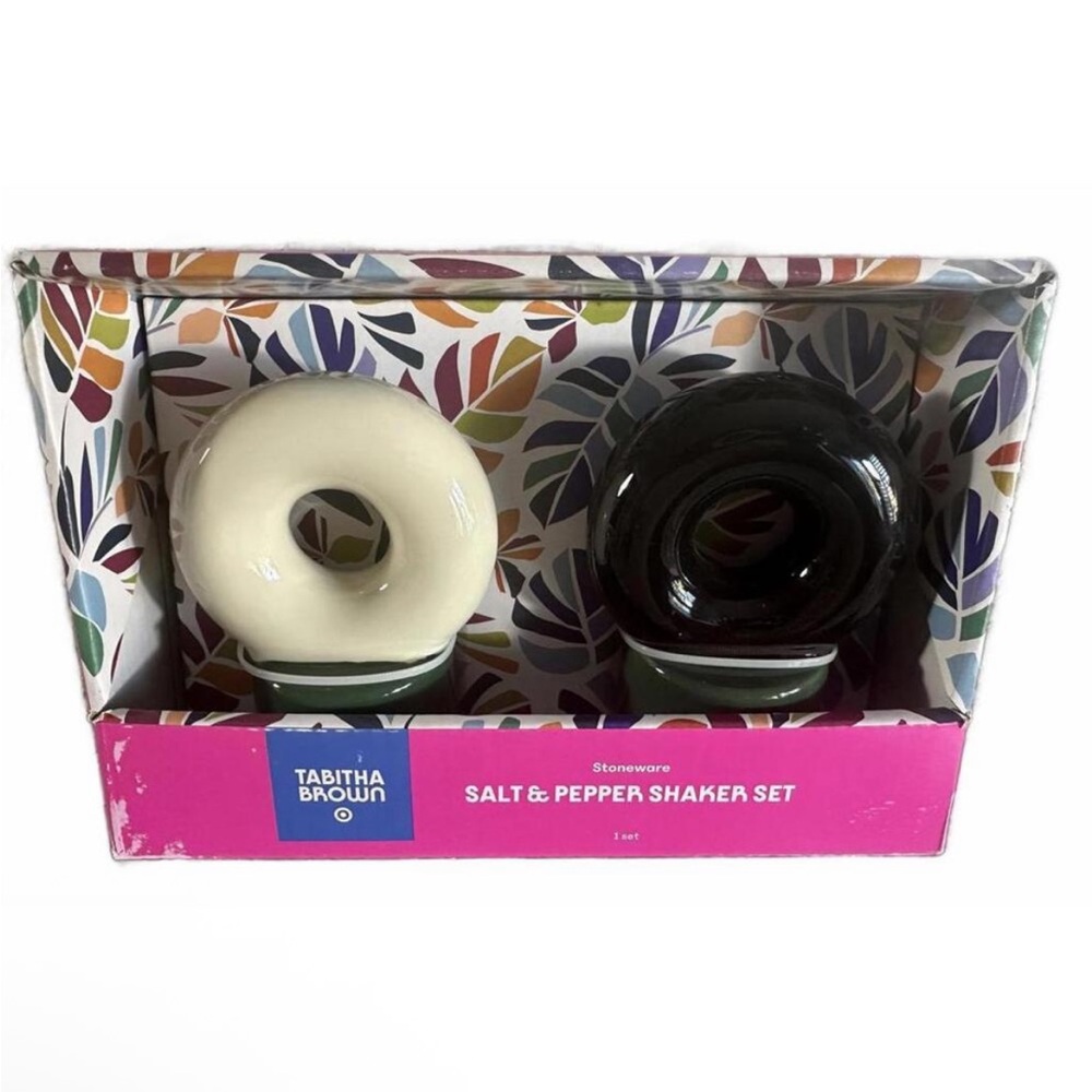 Tabitha Brown Black & White Stoneware Salt & Pepper Shaker 4” H x 3”W